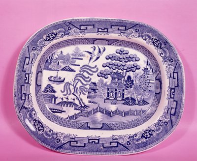 Blue and White Willow Pattern Oval Dish by English School